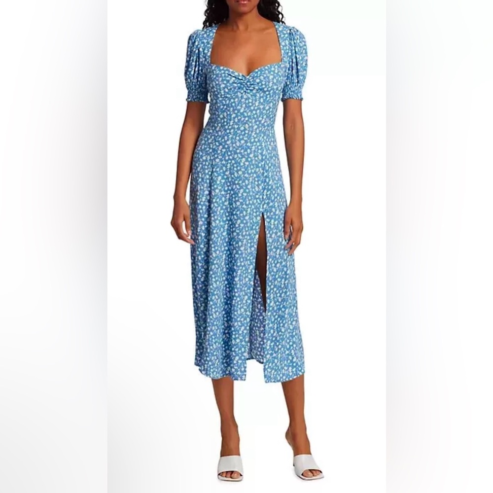 Reformation Lacey Blue Floral Midi-Dress Puff Sleeves Cottagecore Women’s Size 0